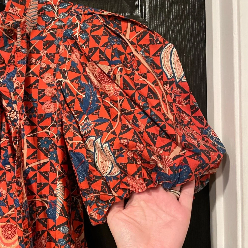 ULLA JOHNSON 100% Cotton Short Puff Sleeve Elise Hibiscus Floral Blouse 6 $495 - Picture 3 of 16